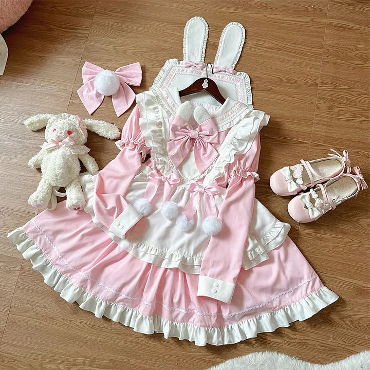 Sweet Lolita Maid Outfit Long Sleeve Rabbit Ears 3 Colors Dress