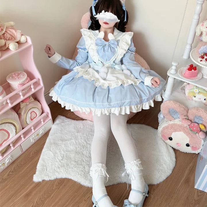Sweet Lolita Maid Outfit Long Sleeve Rabbit Ears 3 Colors Dress