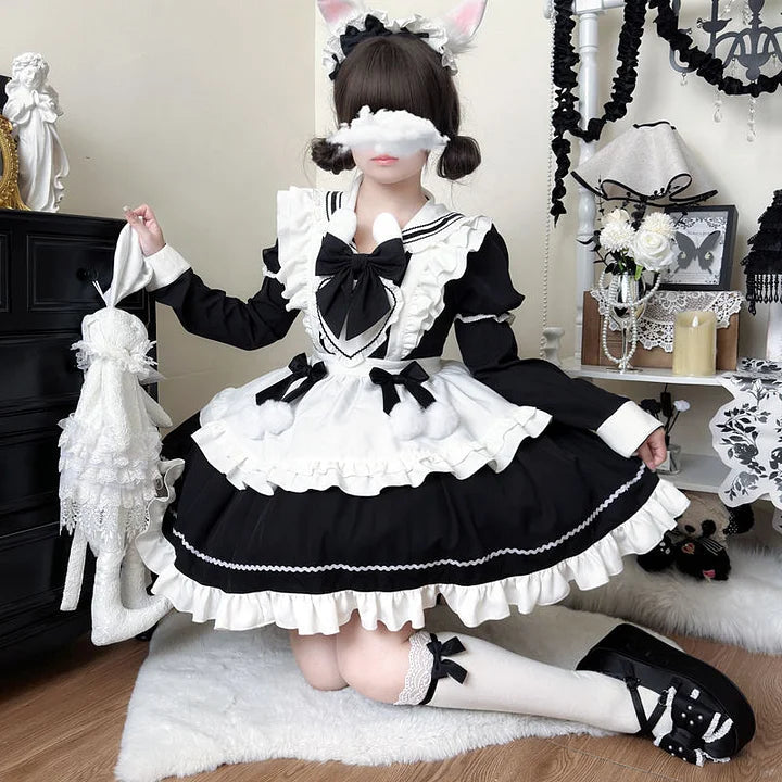 Sweet Lolita Maid Outfit Long Sleeve Rabbit Ears 3 Colors Dress