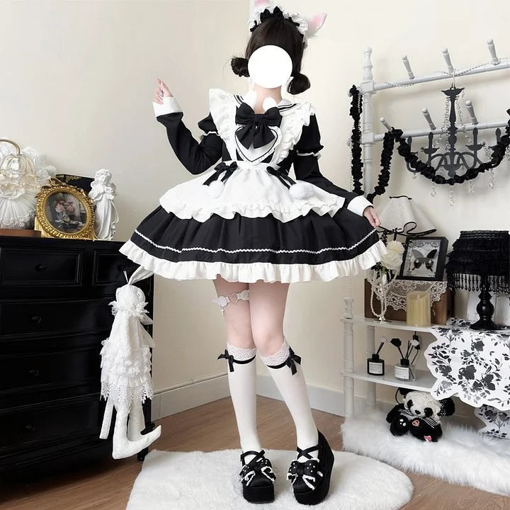 Sweet Lolita Maid Outfit Long Sleeve Rabbit Ears 3 Colors Dress
