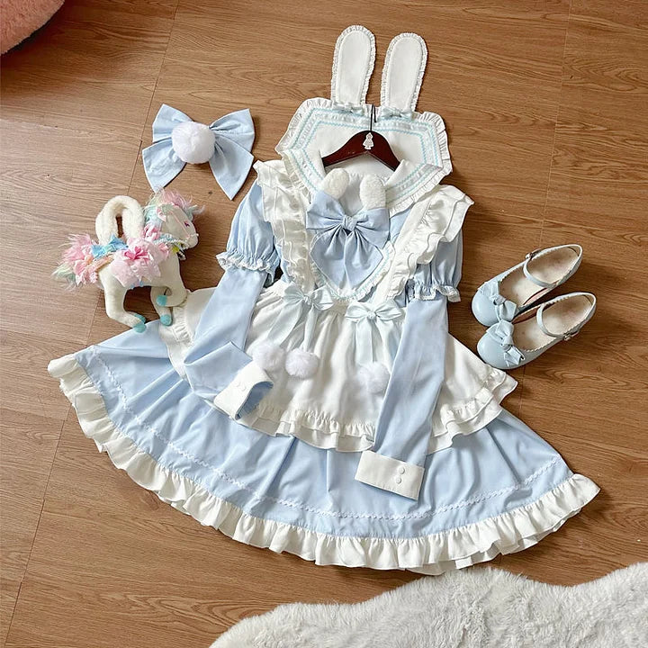 Sweet Lolita Maid Outfit Long Sleeve Rabbit Ears 3 Colors Dress