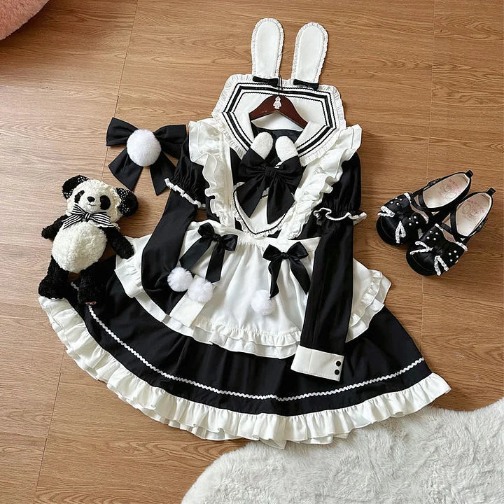 Sweet Lolita Maid Outfit Long Sleeve Rabbit Ears 3 Colors Dress