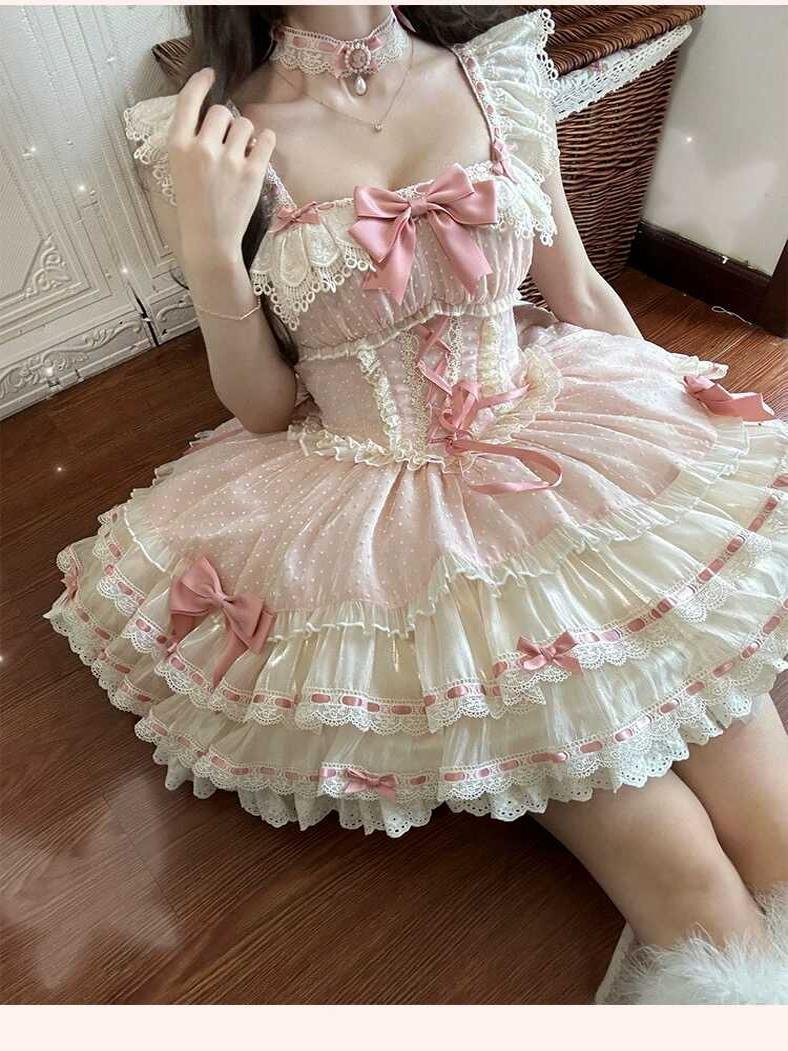 Sweet Lolita Pink Ballet Dress Cake Dress Ruffles Sleeveless Princess