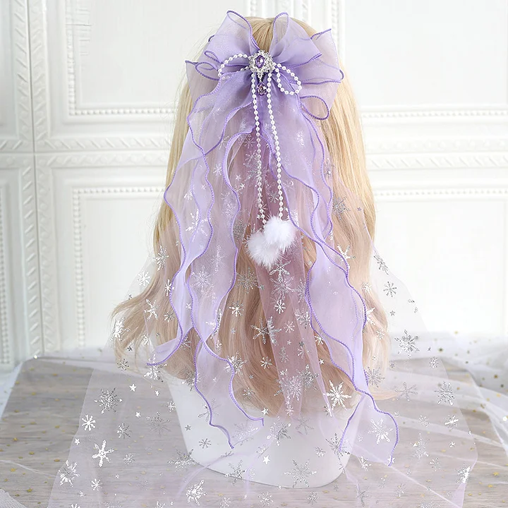 Lolita Accessories Edge Clip Fairy Hairpin with Big Bow Lace Headband 3 Colors