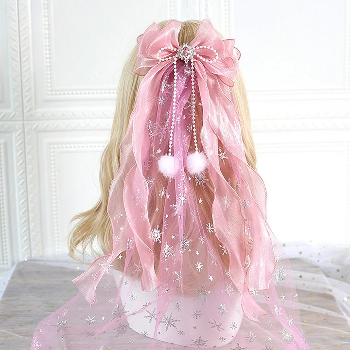 Lolita Accessories Edge Clip Fairy Hairpin with Big Bow Lace Headband 3 Colors