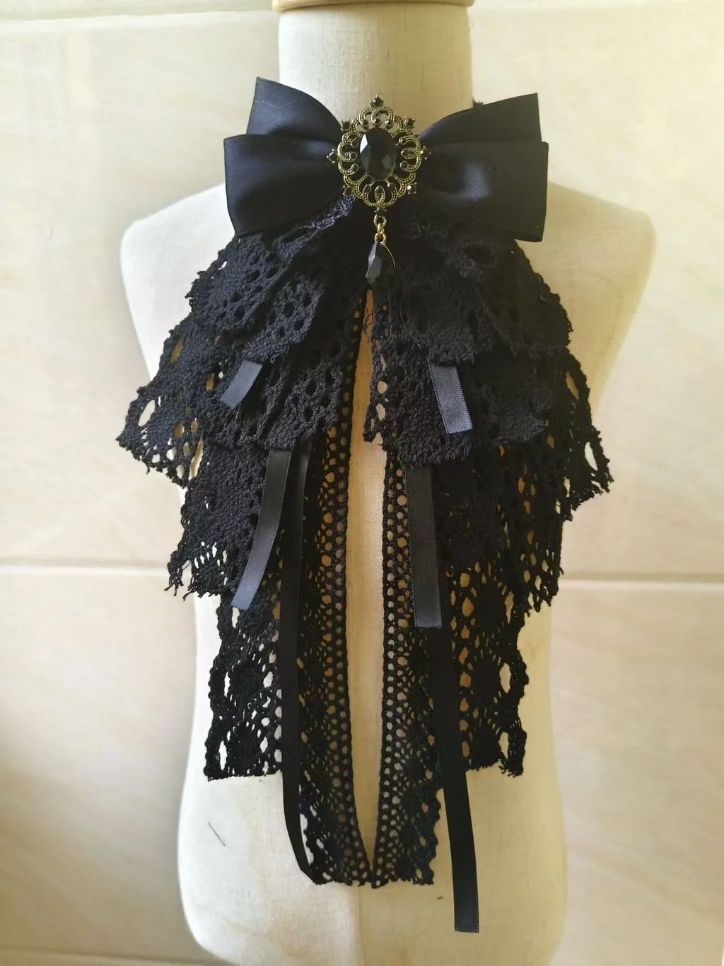 Lolita Accessories Black Gothic Court Elegant Saliva Towel Lace Bow Tie
