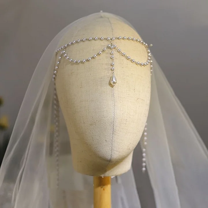 Lolita Accessories French Vintage Gardenia Flower Pearl Chain Hairpin for Wedding