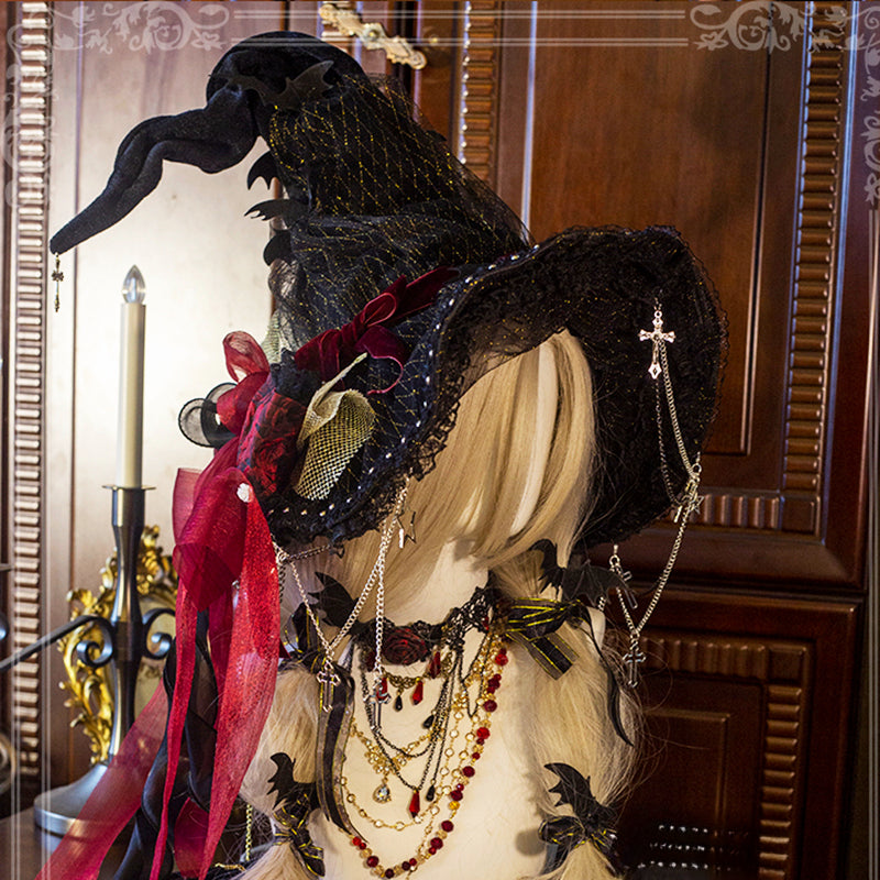 Lolita Accessories Goth Dark Witch Pueple Hat for Halloween 3 Colors
