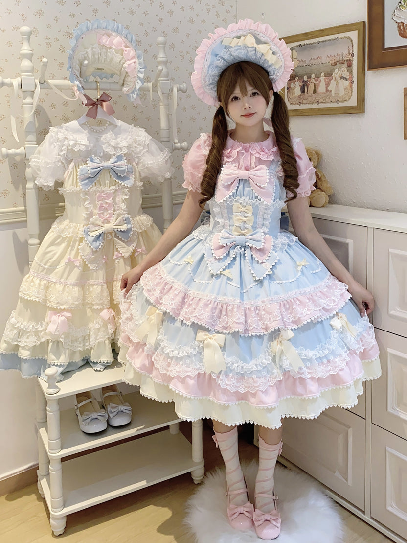 Sweet Lolita Cake Dress Pink Layer Lace Trimmed Cake Dress for Tea Party