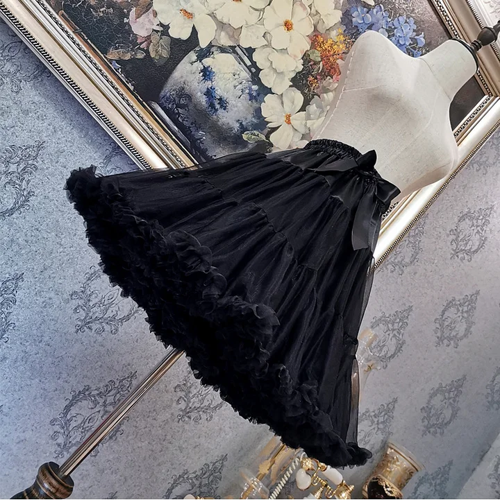 Lolita Petticoats Black Puffy Ruffles Lace Soft Gauze Crinoline 17.5 inches