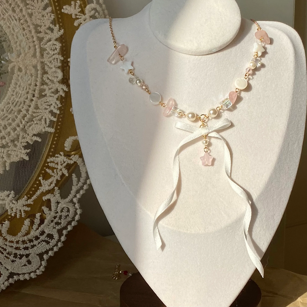Lolita Accessories Ballet Style Pearl with Bow Exquisite Necklace Pentagram