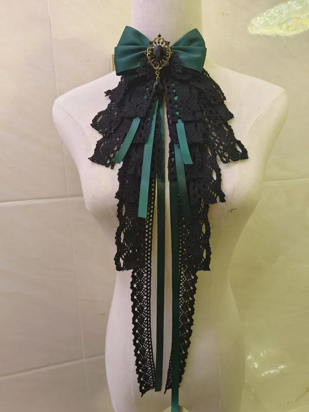 Lolita Accessories Black Gothic Court Elegant Saliva Towel Lace Bow Tie