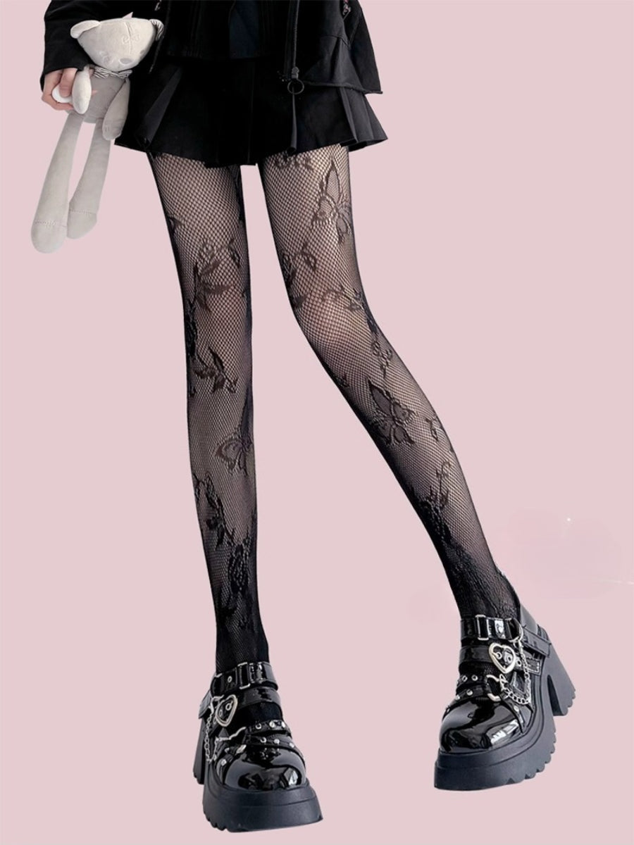 Lolita Accessories White Stockings Thin Hollow Butterfly Pattern Lace Pantyhose