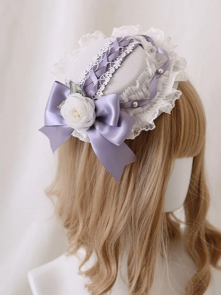 Lolita Accessories Wisteria Floral Hairband Hat with Bow Purple Hair Clips