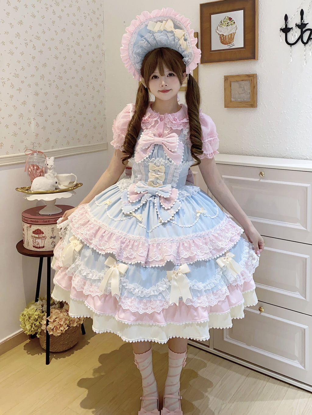 Sweet Lolita Cake Dress Pink Layer Lace Trimmed Cake Dress for Tea Party
