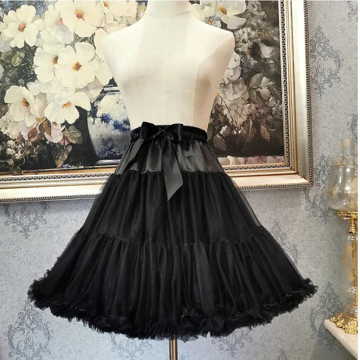 Lolita Petticoats Black Puffy Ruffles Lace Soft Gauze Crinoline 17.5 inches