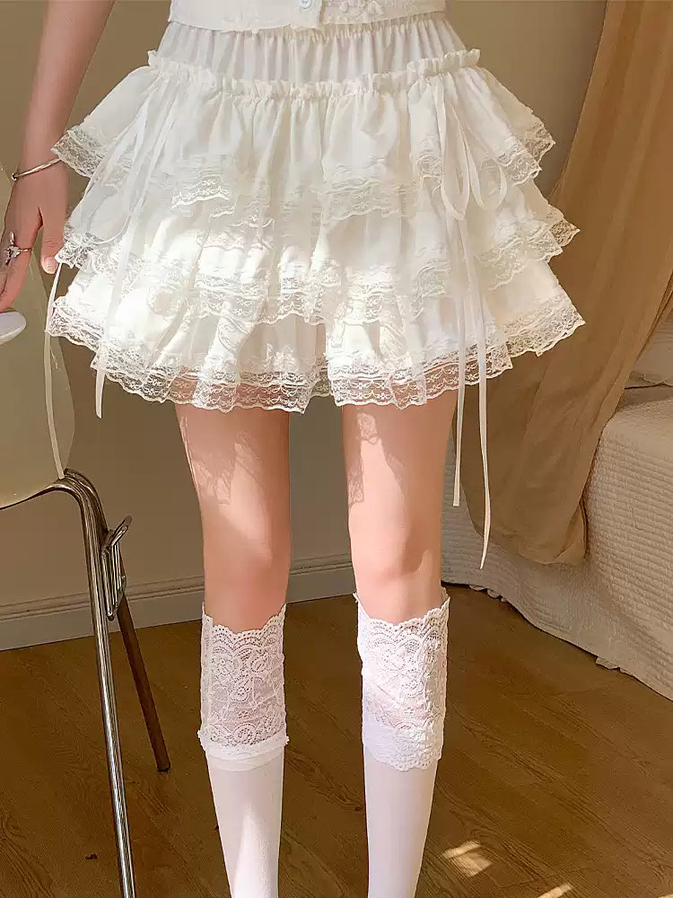 Lolita Petticoats Sweet White Cake Layer Trim Fluffy  Lace Shorts 2 Colors