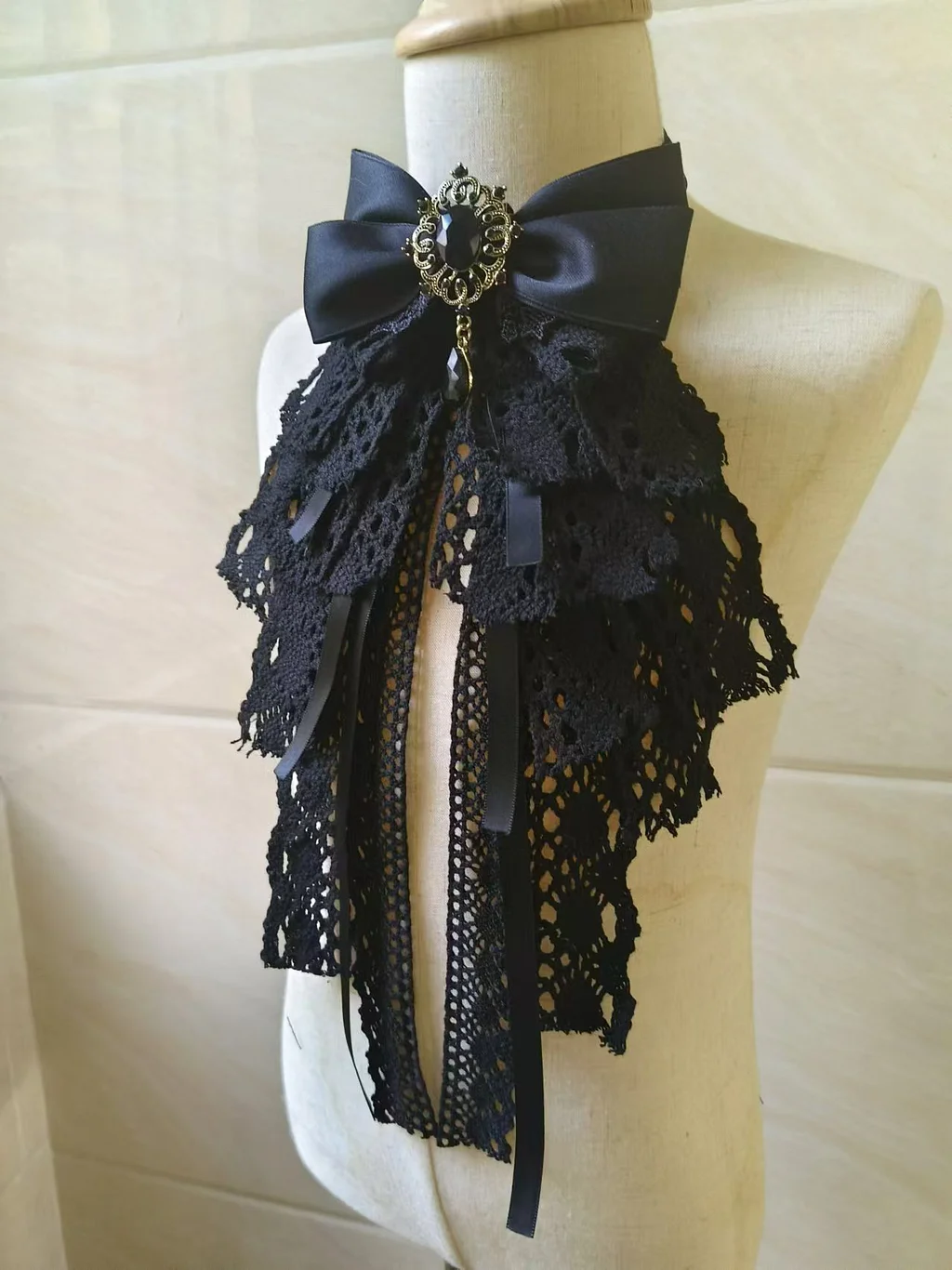 Lolita Accessories Black Gothic Court Elegant Saliva Towel Lace Bow Tie