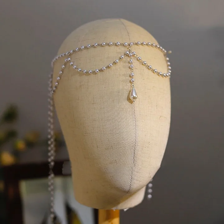 Lolita Accessories French Vintage Gardenia Flower Pearl Chain Hairpin for Wedding