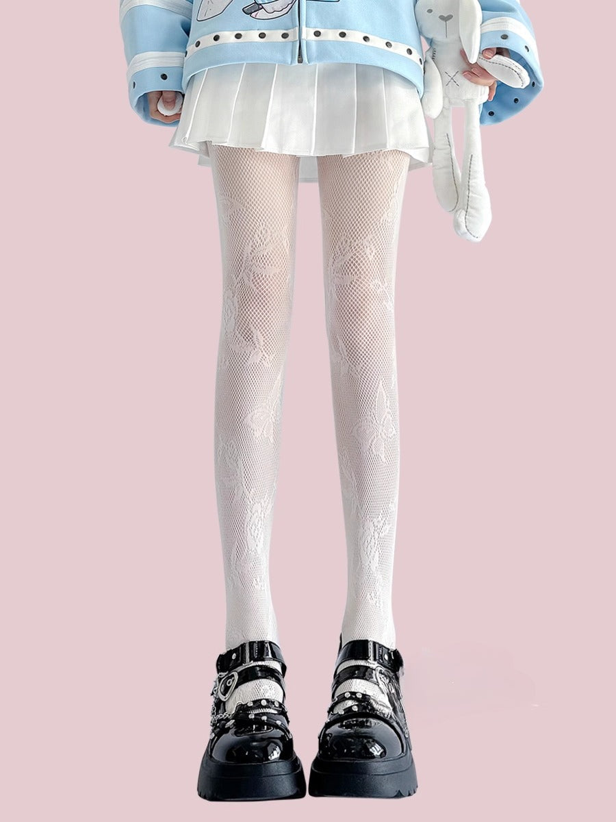 Lolita Accessories White Stockings Thin Hollow Butterfly Pattern Lace Pantyhose
