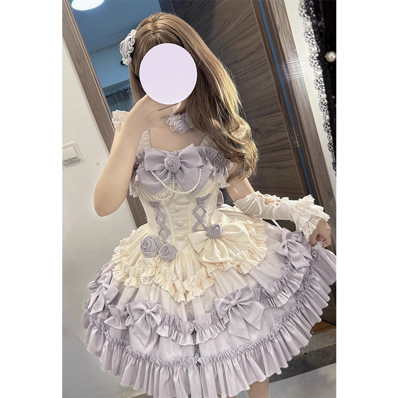 Sweet Lolita Gradual Purple Lavender Ruffled Short Cake Dress for Tea Party