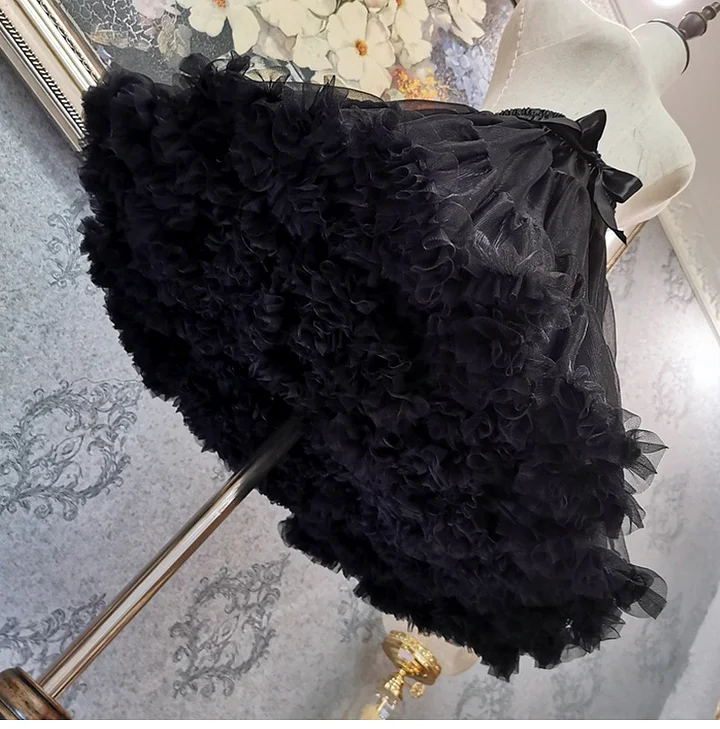 Lolita Petticoats Black Puffy Ruffles Lace Soft Gauze Crinoline 17.5 inches
