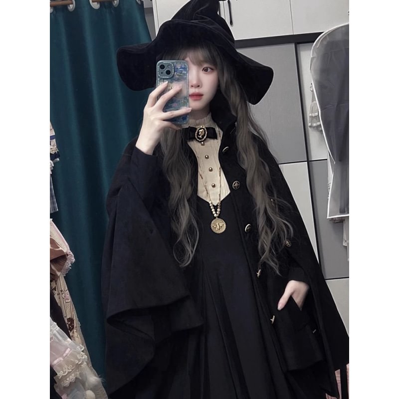 Classic Lolita Black Bubble Long Sleeve Back-to-school Dress Autumn for Halloween