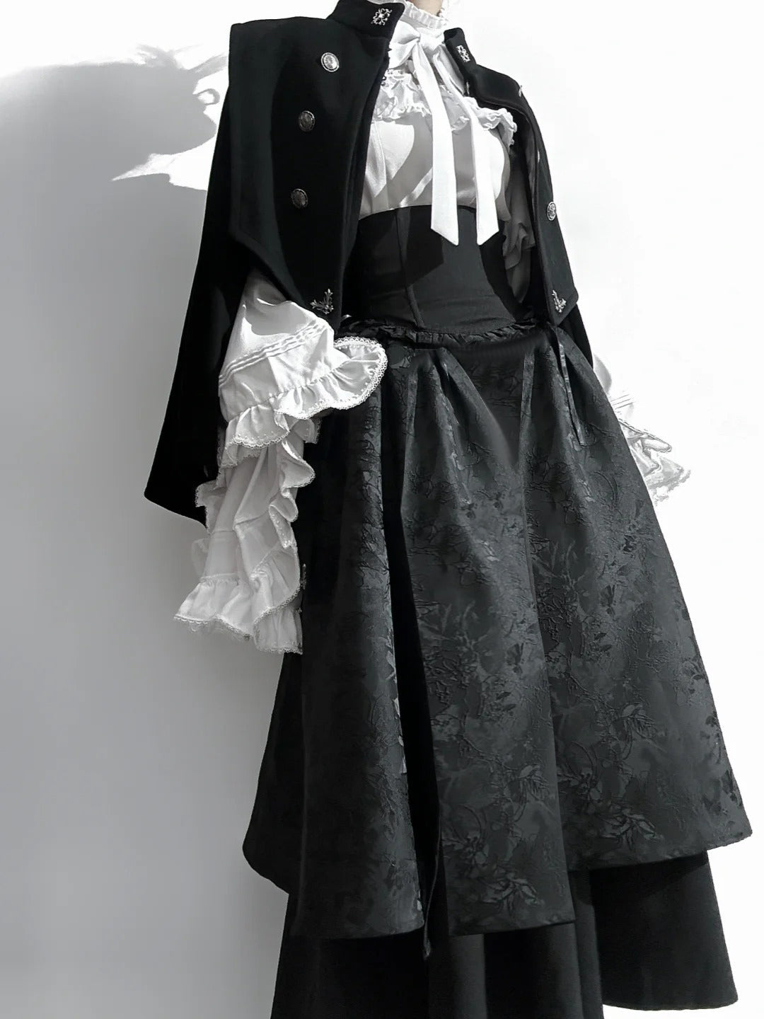 Gothic Lolita Black and Red Long Dress Shirt Sleeve Skirt+Top Set for Christmas