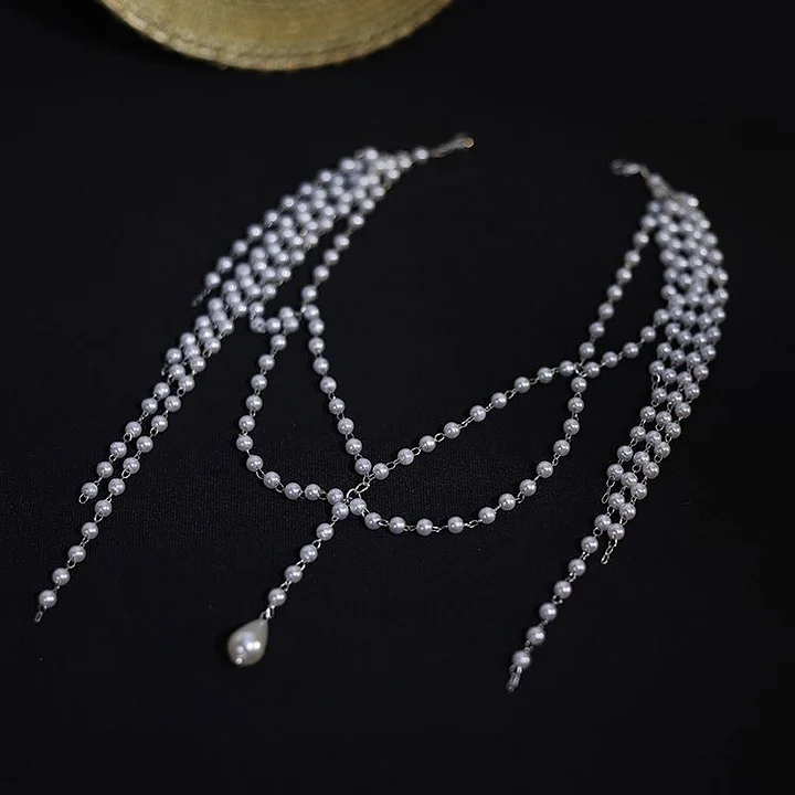 Lolita Accessories French Vintage Gardenia Flower Pearl Chain Hairpin for Wedding