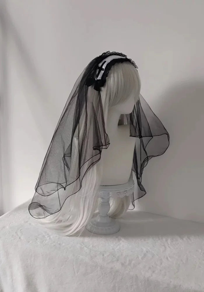 Lolita Accessories Gothic Nun Veil Headwear Cross for Halloween 2 Colors