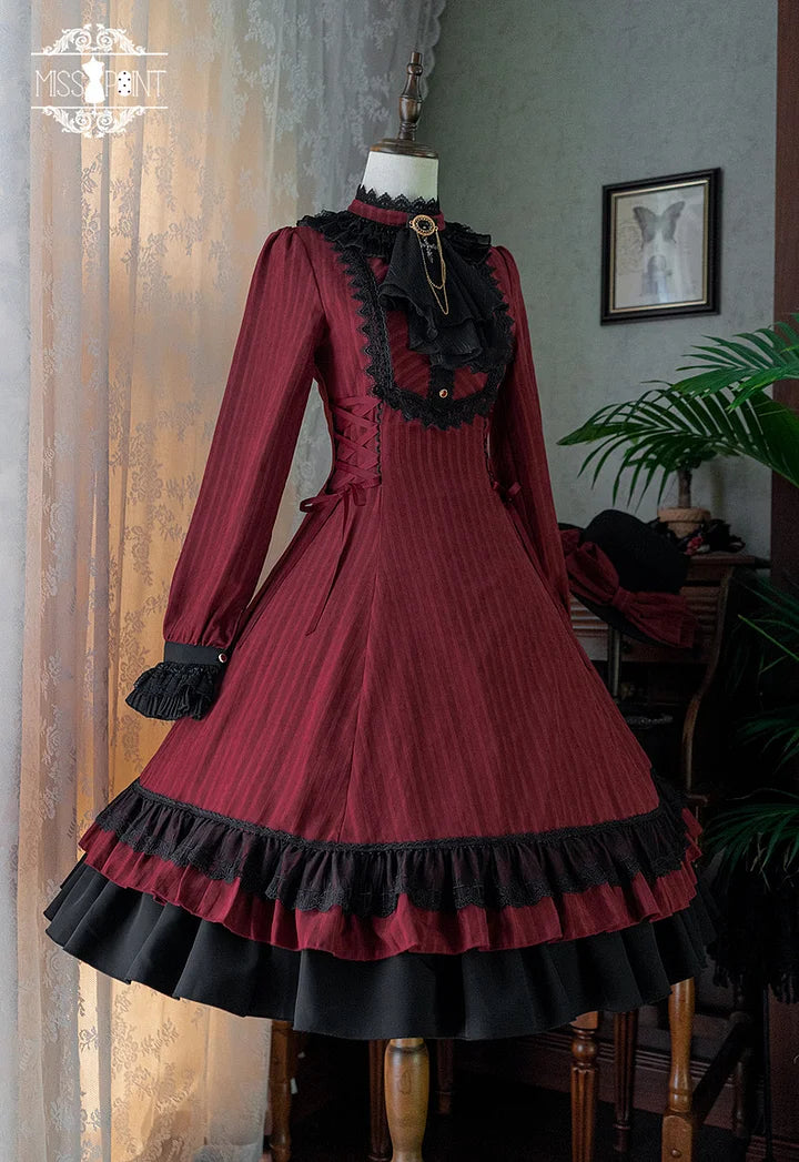 Goth Lolita Classic Vintage Dress Victorian Black Red Maxi Dresses