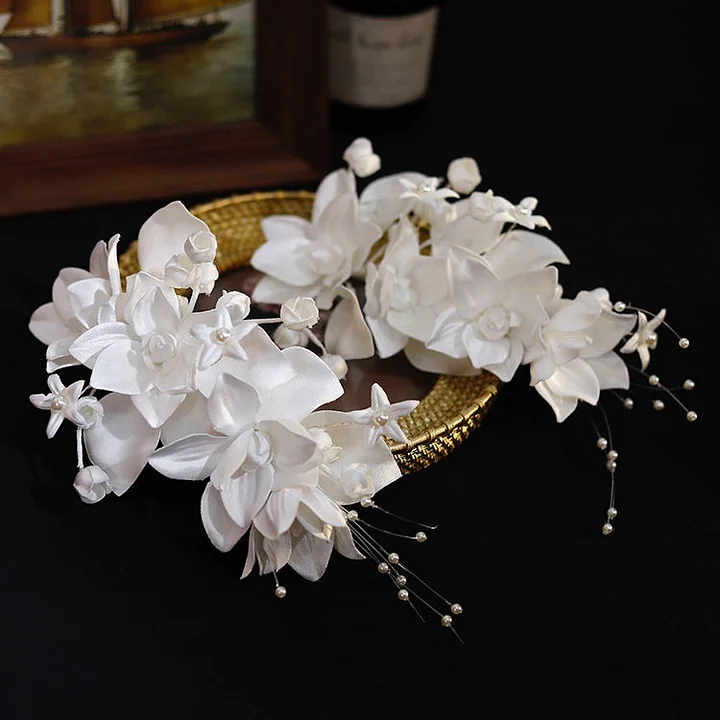 Lolita Accessories French Vintage Gardenia Flower Pearl Chain Hairpin for Wedding