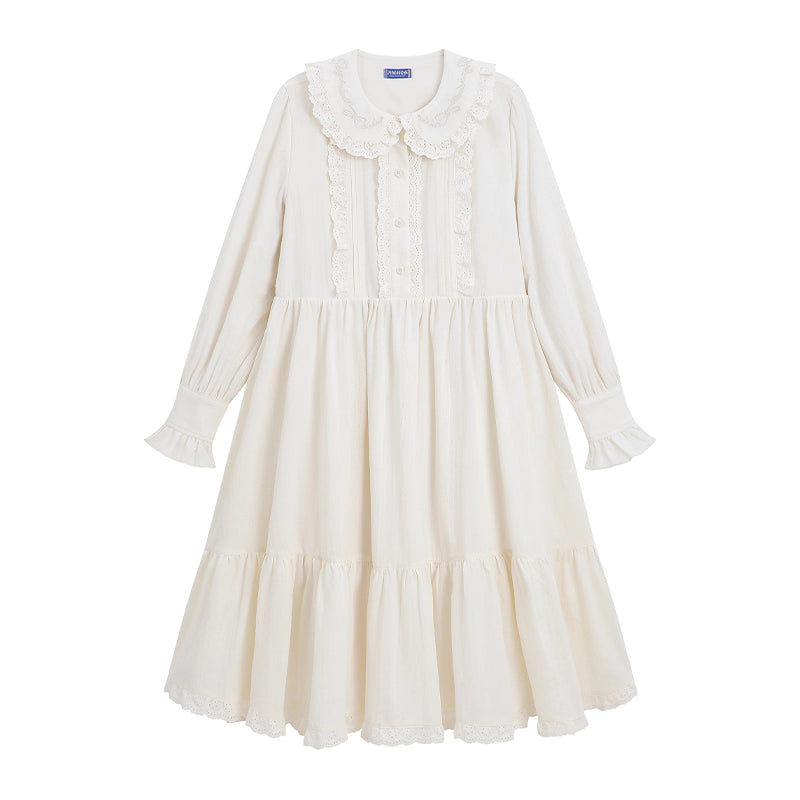 Sweet Lolita White Peter Pan Collar Jacquard Ribbon Bow Fall Daily