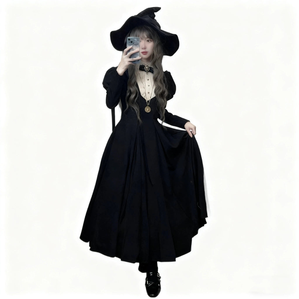 Classic Lolita Black Bubble Long Sleeve Back-to-school Dress Autumn for Halloween