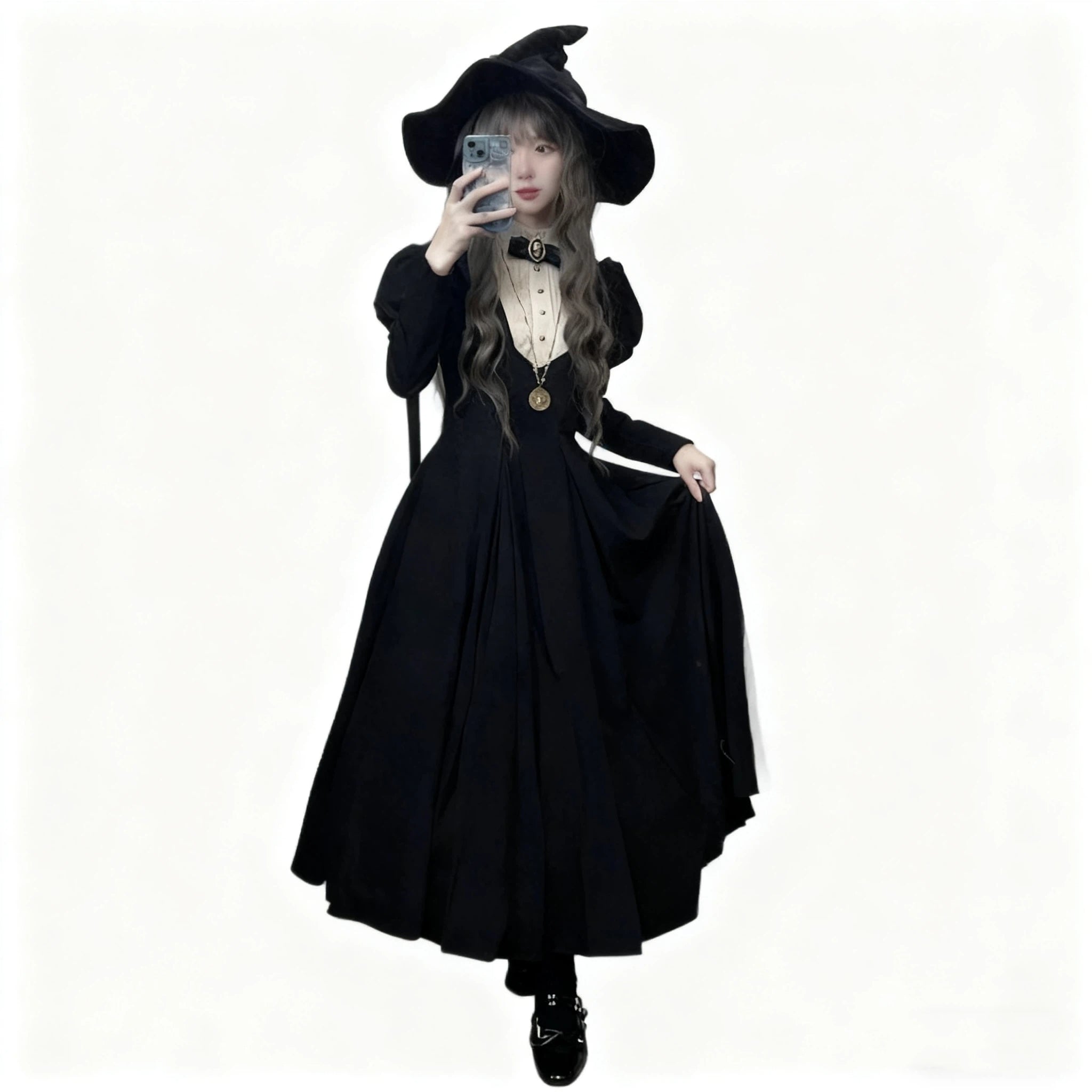 Classic Lolita Black Bubble Long Sleeve Back-to-school Dress Autumn for Halloween
