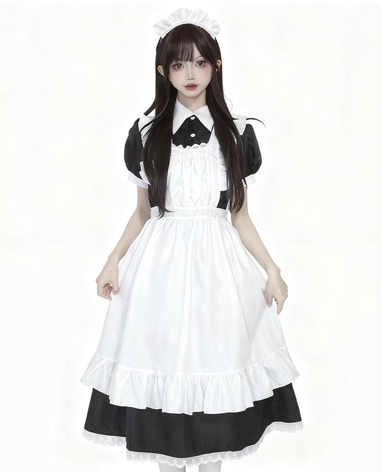 Classic Lolita Black Maid Japanese Manservant Long-sleeved 5XL Dress