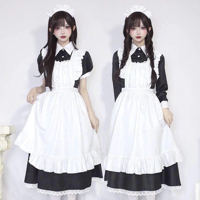Classic Lolita Black Maid Japanese Manservant Long-sleeved 5XL Dress