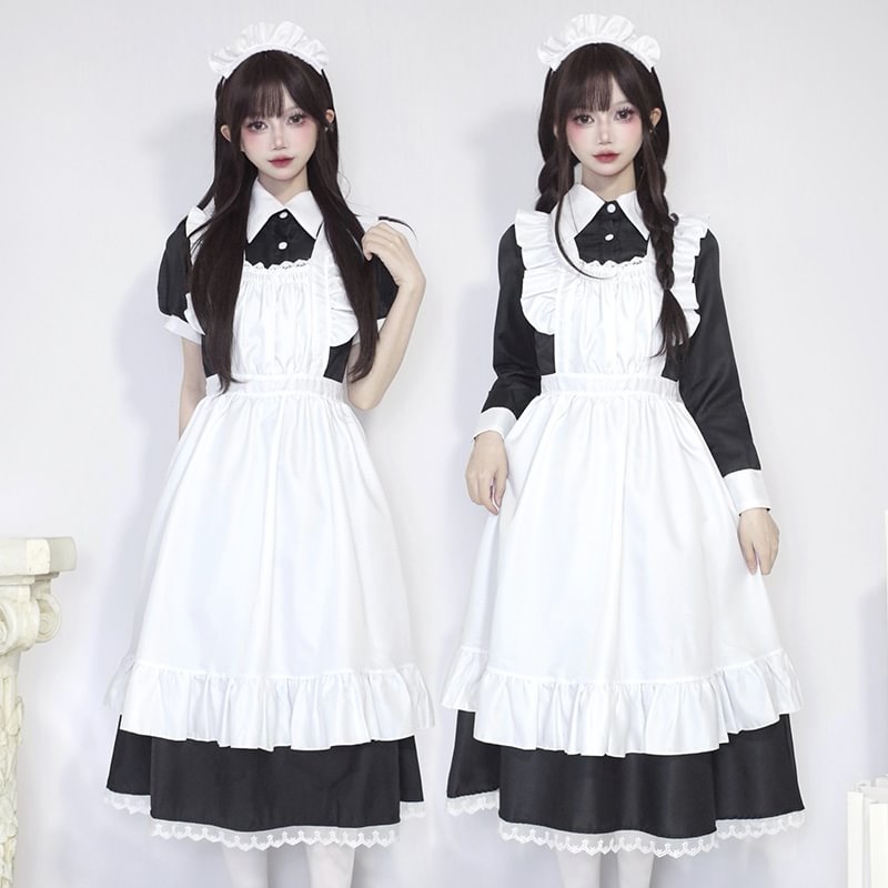 Classic Lolita Black Maid Japanese Manservant Long-sleeved 5XL Dress