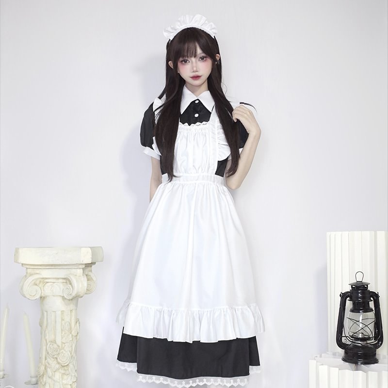 Classic Lolita Black Maid Japanese Manservant Long-sleeved 5XL Dress