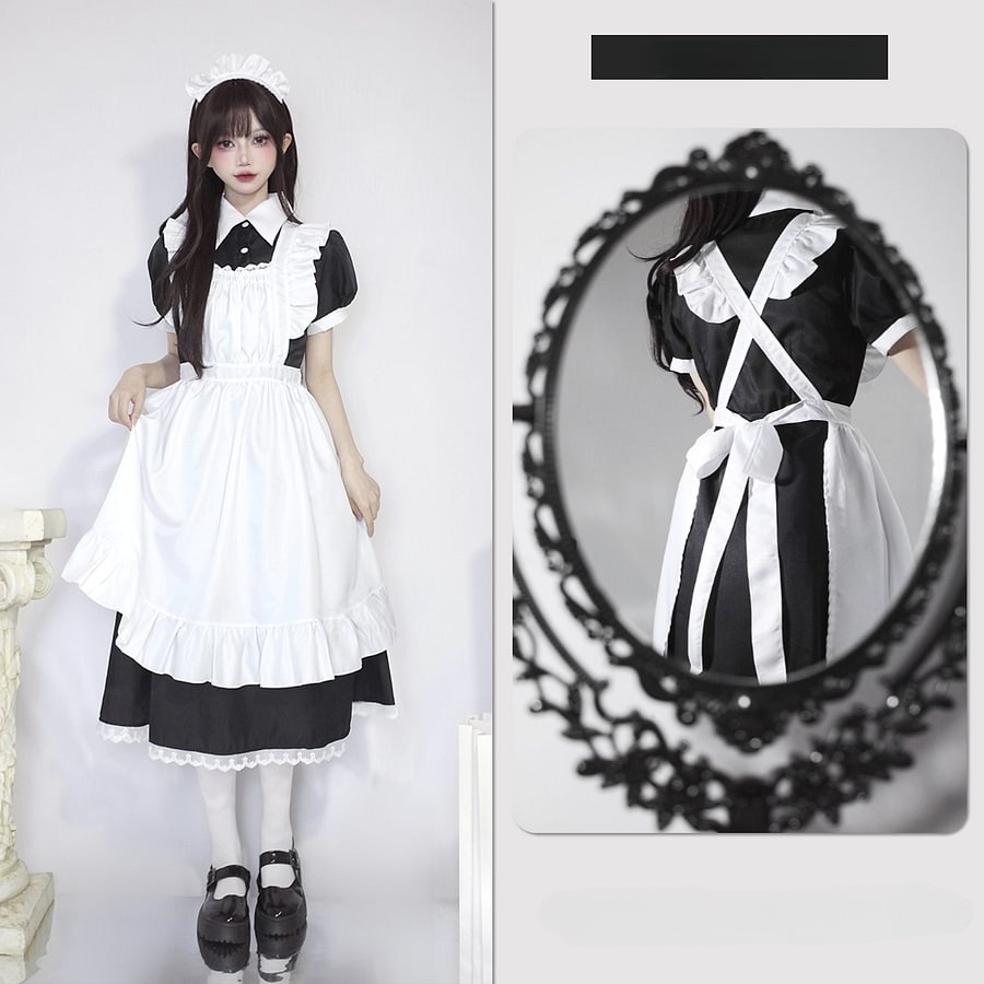 Classic Lolita Black Maid Japanese Manservant Long-sleeved 5XL Dress