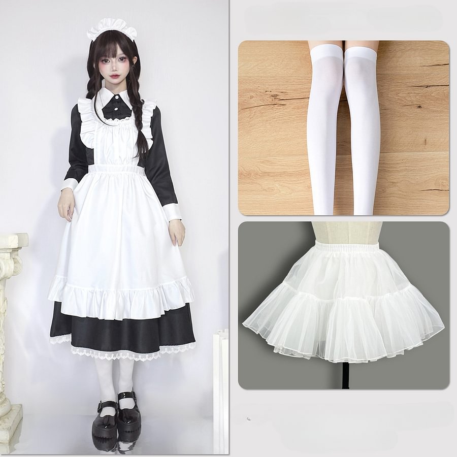 Classic Lolita Black Maid Japanese Manservant Long-sleeved 5XL Dress
