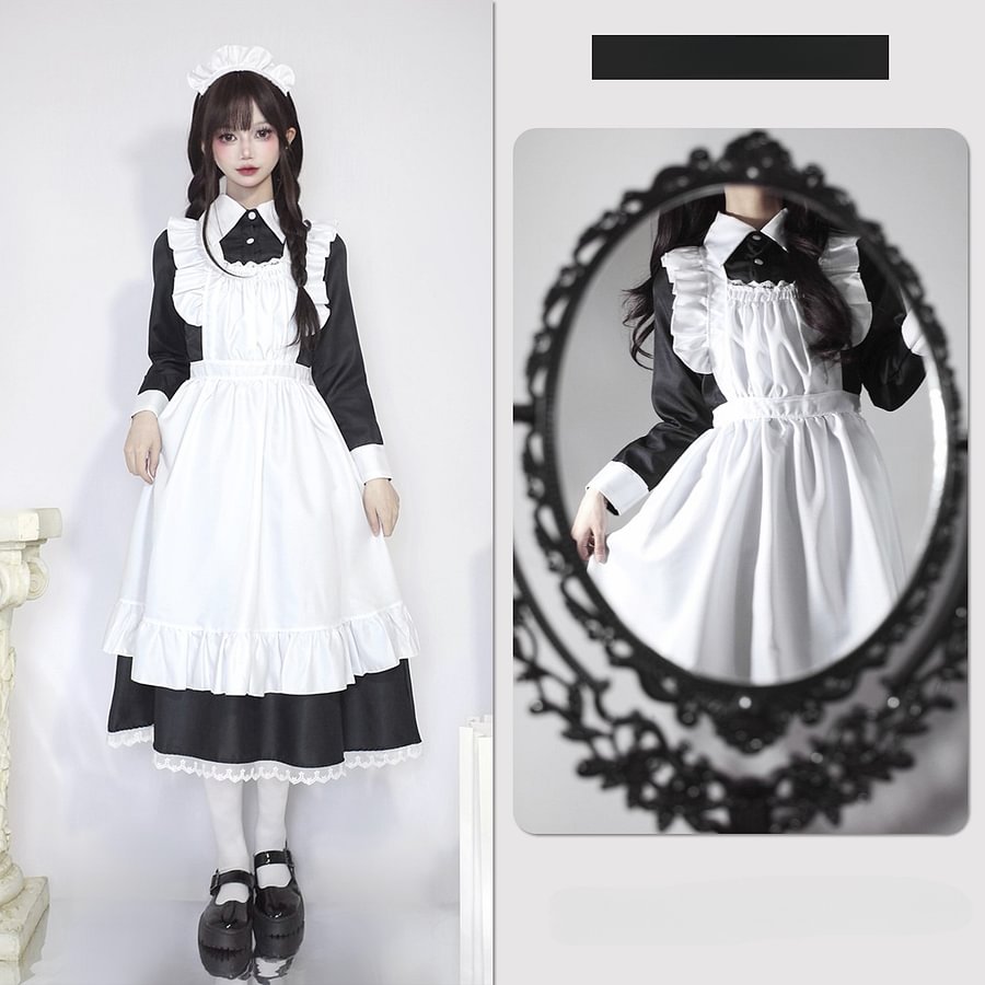 Classic Lolita Black Maid Japanese Manservant Long-sleeved 5XL Dress
