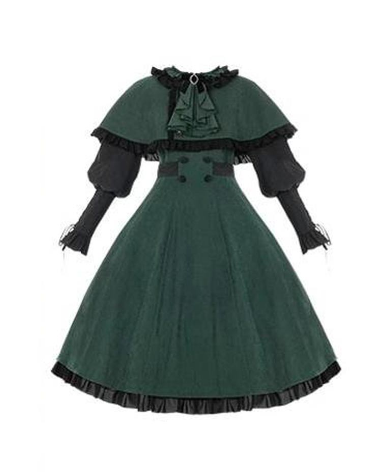 Classic Lolita Vintage Green Dress Jacket with Cape  Back-to-school