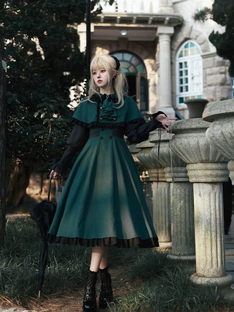 Classic Lolita Vintage Green Dress Jacket with Cape  Back-to-school