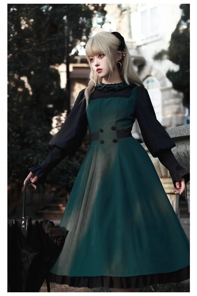 Classic Lolita Vintage Green Dress Jacket with Cape  Back-to-school