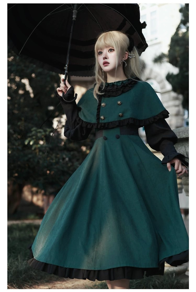 Classic Lolita Vintage Green Dress Jacket with Cape  Back-to-school