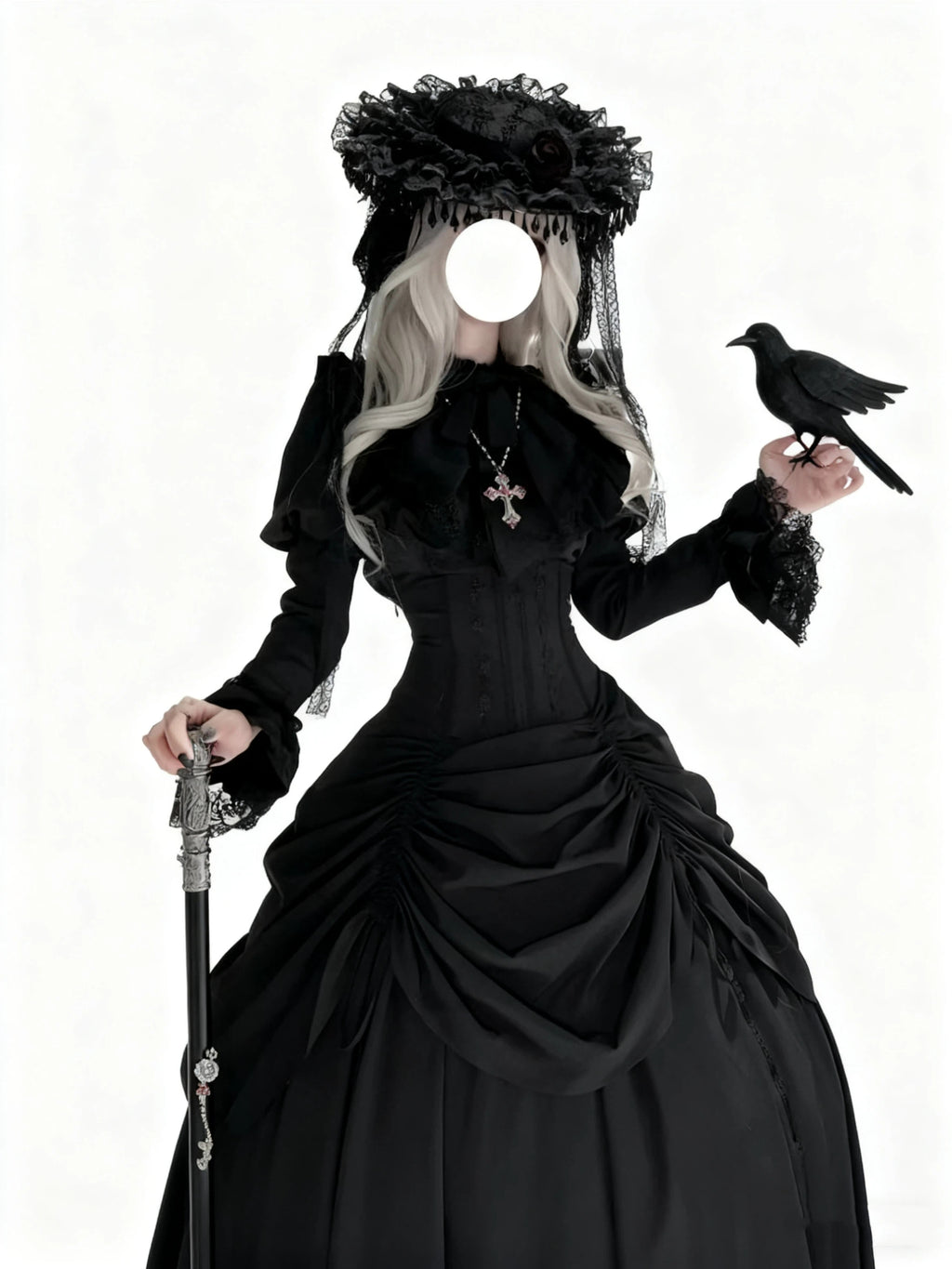 Goth Lolita Black Dark Witch Waist-Cinched Dress for Halloween Autumn