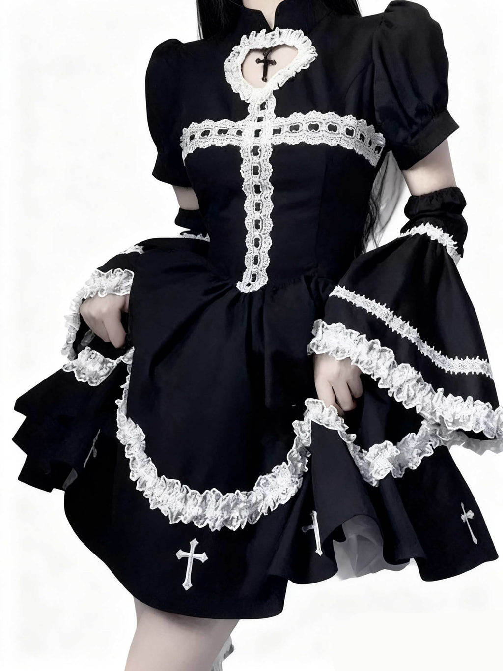 Goth Lolita Black Y2K Subculture Cross Hot Girl One Piece Short Dress For Halloween