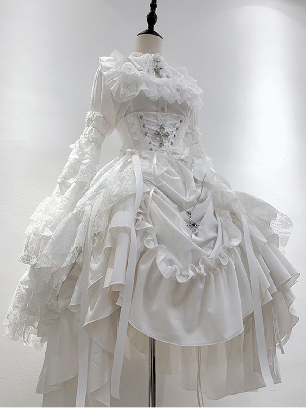 Goth Lolita White Dramatic Ruffled Lolita Ball Gown Dress for Halloween