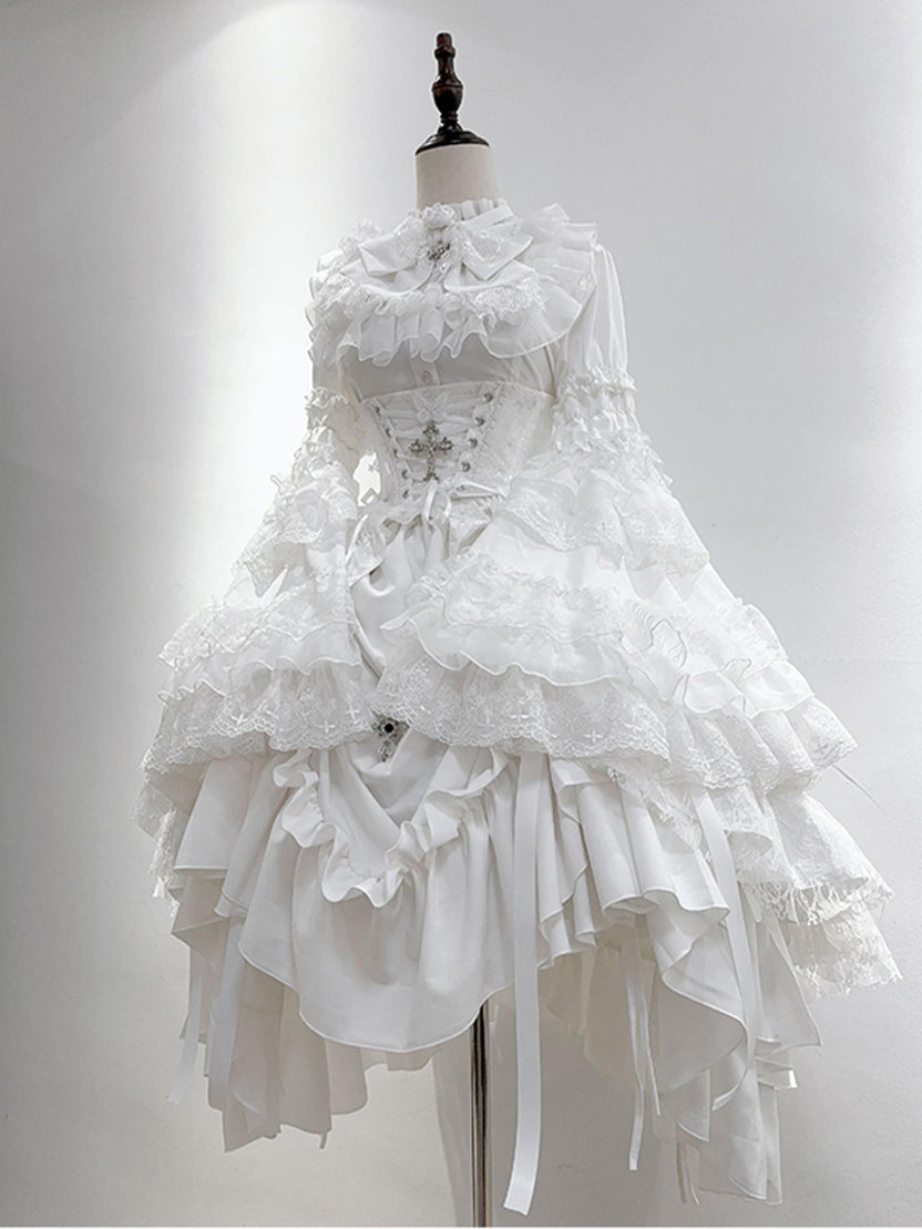 Goth Lolita White Dramatic Ruffled Lolita Ball Gown Dress for Halloween